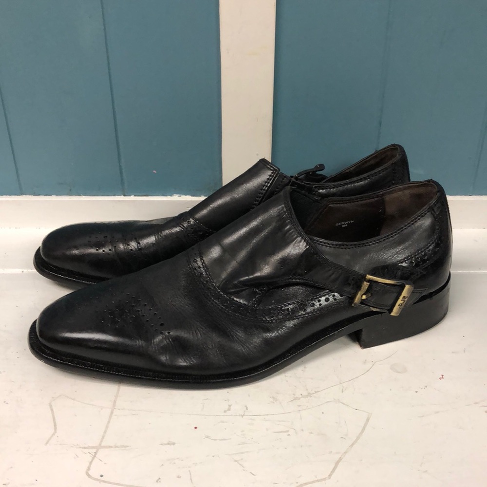 Donald J Pliner Shoes Mens 9.5 M Gerwyn Strap Loafers Slip On Black Leather
